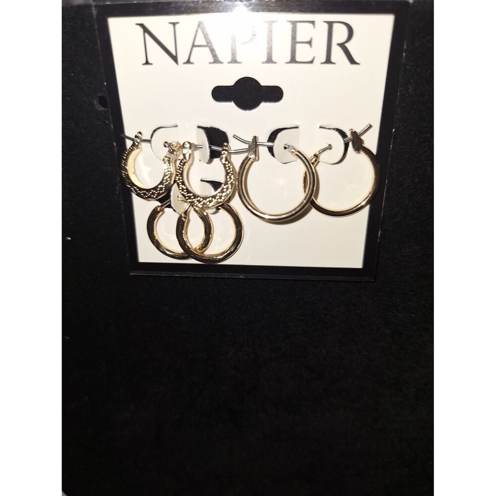 Napier Gold Tone Three-Pair Hoop Earring Set